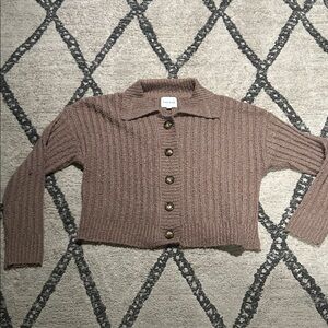 Pink Rose Brown Button-Up Cardigan